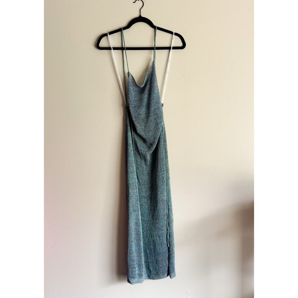 Lulus Blue Metallic Bali Beauty Shiny Space Dye Lace Swim Coverup Knit Large NWT - Picture 2 of 11
